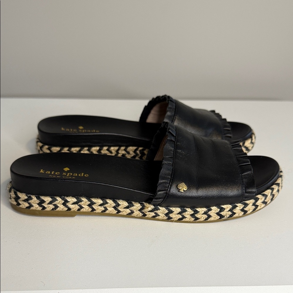 Kate Spade Black Leather Espadrille Sandals - sz 7 - EUC